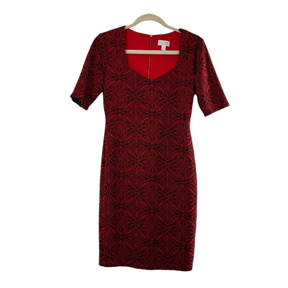 Bisou Bisou Red Black Jacquard Patterned Dress 6 Short Sleeves Whimsigoth‎ Money